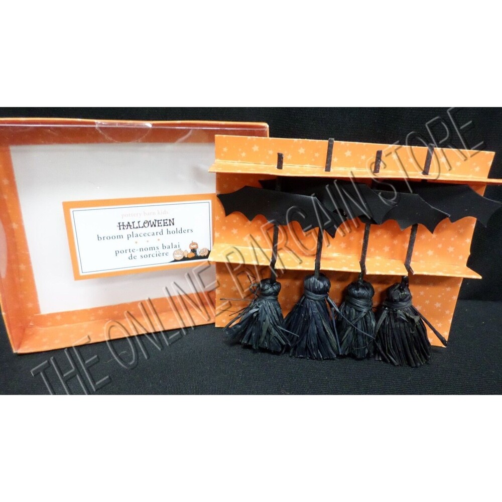 4 Pottery Barn Kids Halloween Broom Stick Witch Place Card Holders Party Dining